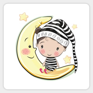 Cute Boy on the Moon Sticker